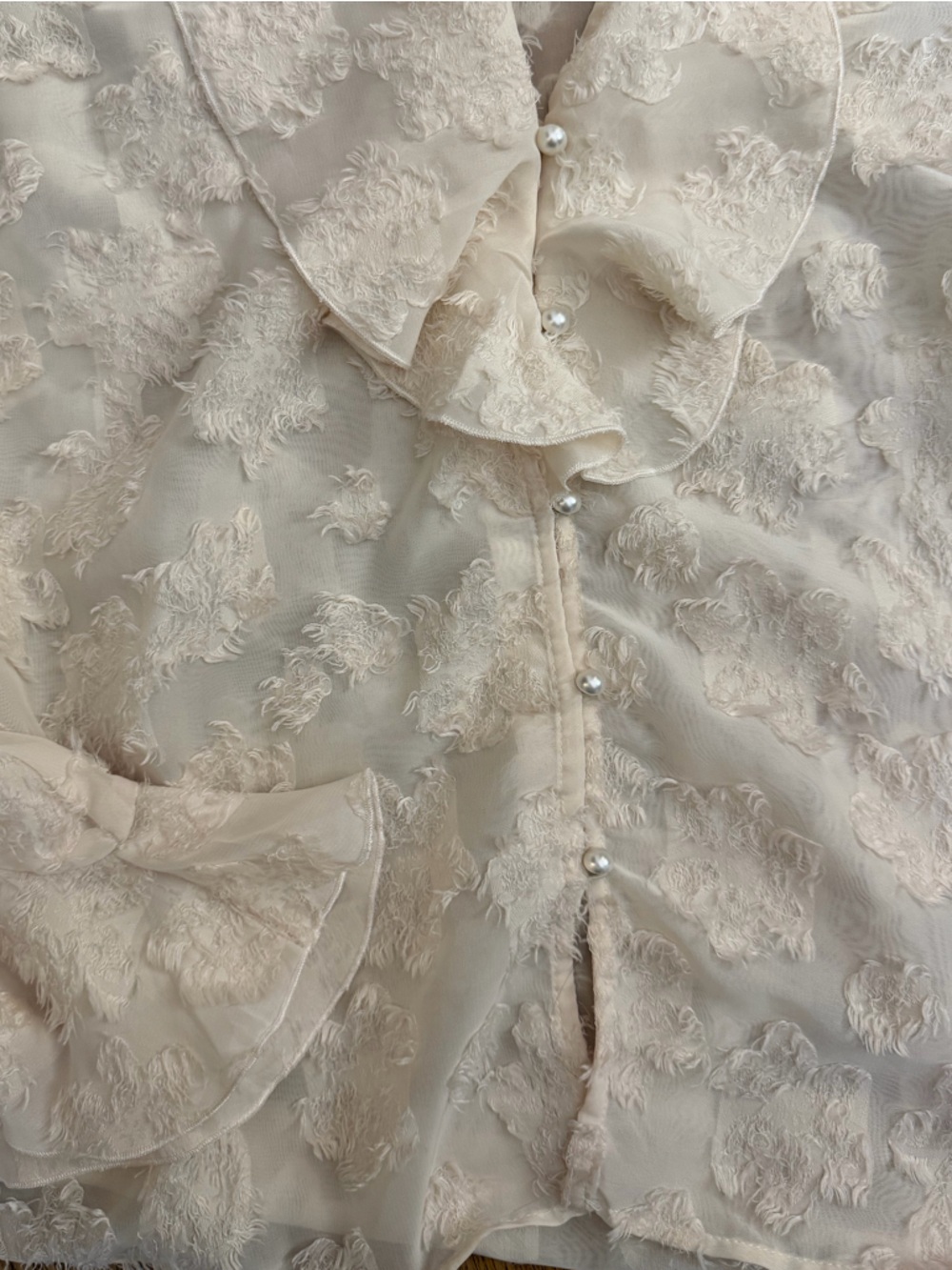 Zara Sheer Ivory Ruffled Blouse - Picture 3 of 4